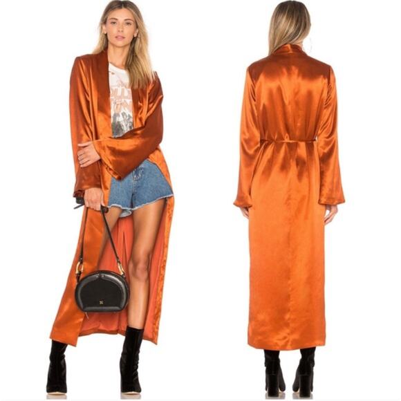 Tularosa (Revolve) Lani Satin Jacket Robe Kimono Bronze Orange XS flare sleeve - Picture 1 of 12
